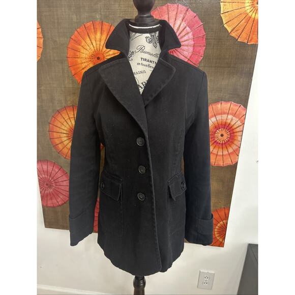 New York & Company Dark Black Cotton Denim Mid-Length Spring Jacket Preppy Sz S - Picture 1 of 5